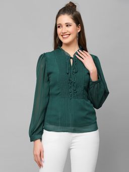 Mafadeny - Womens Long Sleeve Keyhole Neck Top - Green