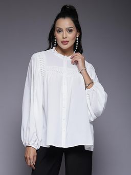 Mafadeny - Shirt with Elastic Sleeve Cuffs - White