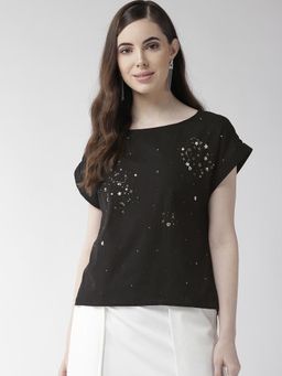 Scoup - Black Cotton Embellishment Top - Black