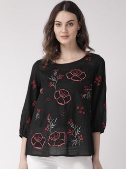 Scoup - Embroidered Black Top - Black