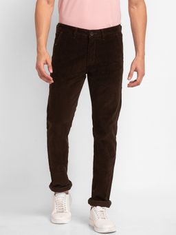 Spykar - Brown Cotton Blend Mid Rise Trousers for Men