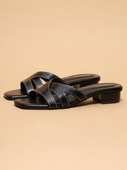 ERIDANI - Women Annie Black Open Toe Slip-On Sandal Heels