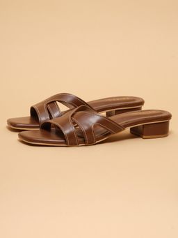 ERIDANI - Women Annie Brown Open Toe Slip-On Sandal Heels