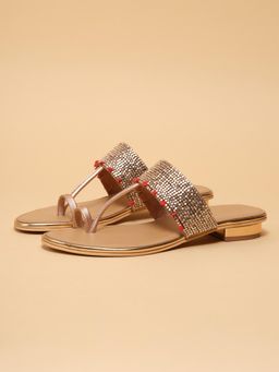 ERIDANI - Women Ara Rosegold Embellished Toe Ring Sandal Heels
