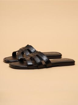 ERIDANI - Women Avis Black Metallic Strap Flats