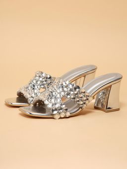 ERIDANI - Women Inara Silver Embellished Sandal Heels