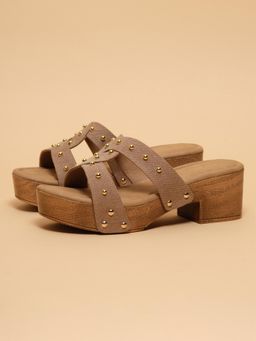 ERIDANI - Women Madeline Beige Studded Slip-On Sandal Heels