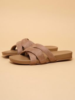 ERIDANI - Women Vessie Beige Cross Strap Slip-On Sandal