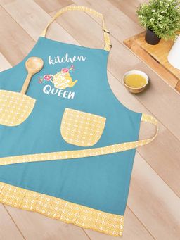 BLANC9 - Kitchen Queen Teal Cotton Printed Apron