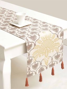 BLANC9 - Surkhab Beige Cotton Printed 4-6 Seater Table Runner