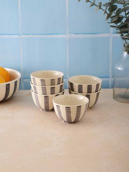 VarEesha - Grey Striped White Dessert Bowls (Pack of 6)
