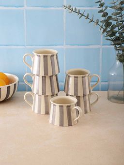 VarEesha - Grey Striped White Taper Coffee Mugs (Pack of 6)