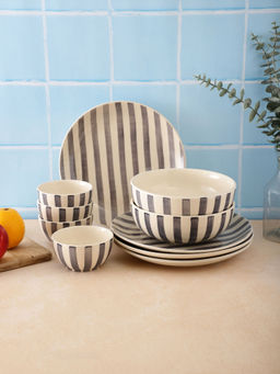 VarEesha - Grey Striped White 10 Pc Dinner Set