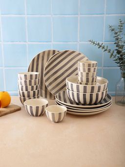 VarEesha - Grey Striped White 20 Pc Dinner Set