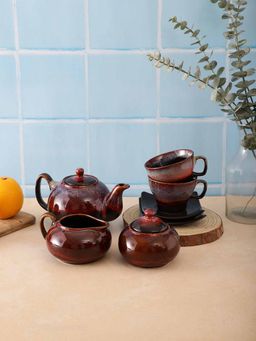 VarEesha - Hand-Made Brown and Red Studio Pottery Ceramic Tea Set