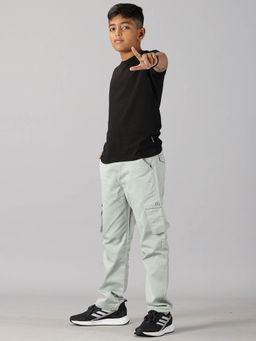 KiddoPanti - Boys Black Solid Round Neck T-shirt & Cargo Pant