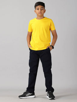 KiddoPanti - Boys Yellow Solid Round Neck T-shirt & Cargo Pant