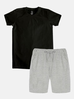 KiddoPanti - Boys Solid Half Sleeve Round Neck T-shirt & Shorts