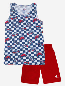 KiddoPanti - Boys White Printed Vest and Shorts