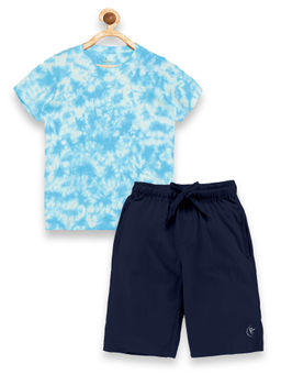 KiddoPanti - Boys Blue Half Sleeve Tie & Dye T-shirt and Shorts