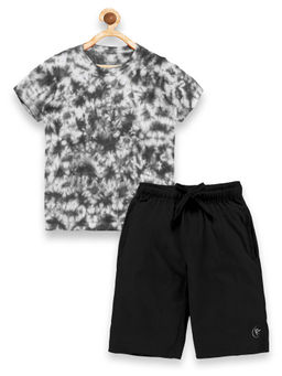 KiddoPanti - Boys Black Half Sleeve Tie & Dye T-shirt and Shorts
