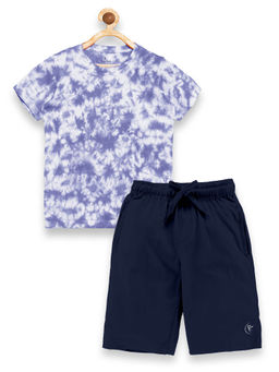 KiddoPanti - Boys Purple Half Sleeve Tie & Dye T-shirt and Shorts