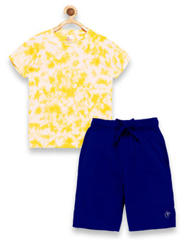 KiddoPanti - Boys Yellow Half Sleeve Tie & Dye T-shirt and Shorts