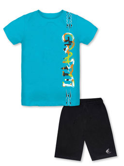 KiddoPanti - Boys Graffiti Printed Half Sleeve T-shirt and Knee Length Basic Short