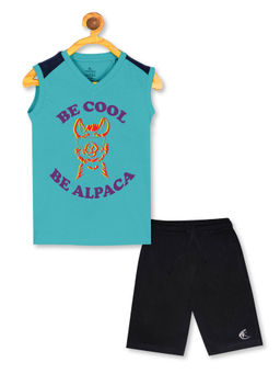 KiddoPanti - Boys Blue Cool Printed Half Sleeve T-shirt and Shorts