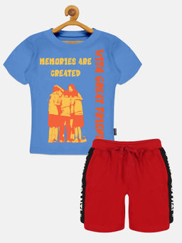 KiddoPanti - Boys Blue Printed T-shirt and Shorts