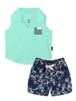 KiddoPanti - Girls Cropped Printed Polo T-shirt & Shorts
