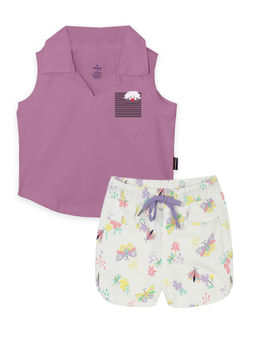 KiddoPanti - Girls Cropped Printed Polo T-shirt & Shorts