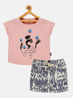 KiddoPanti - Girls Pink Printed T-shirt and Hot Shorts