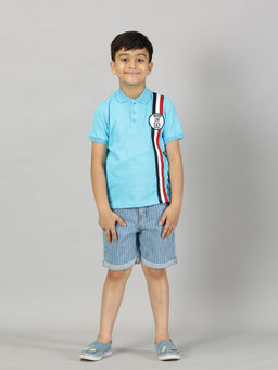 KiddoPanti - Boys Green Collar Neck Polo T-shirt and Denim Shorts