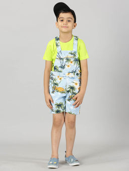 KiddoPanti - Multicolor Printed Half Sleeve Round Neck T-shirt & Dungaree