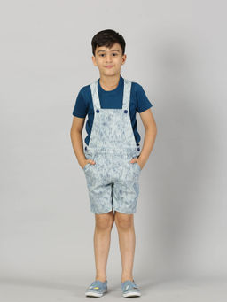 KiddoPanti - Blue Printed Half Sleeve Round Neck T-shirt & Dungaree