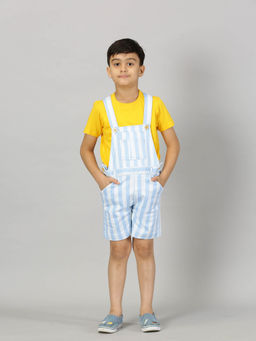 KiddoPanti - Blue Stripe Half Sleeve Round Neck T-shirt & Dungaree
