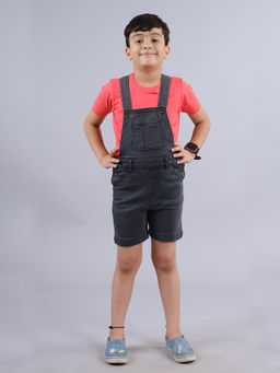 KiddoPanti - Coral Solid Half Sleeve Round Neck T-shirt & Dungaree