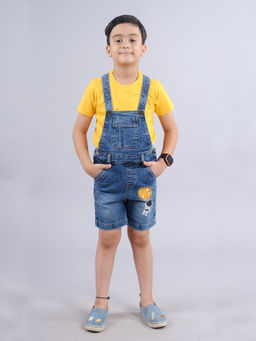 KiddoPanti - Yellow Solid Half Sleeve Round Neck T-shirt & Dungaree