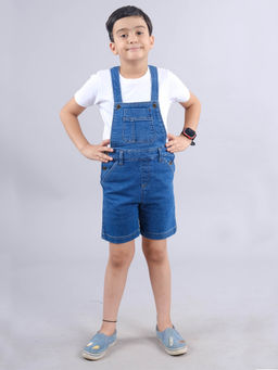 KiddoPanti - White Solid Half Sleeve Round Neck T-shirt & Dungaree