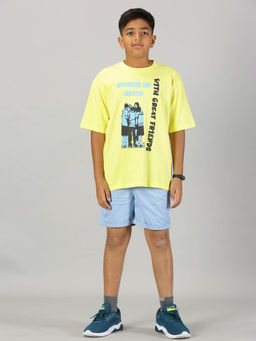 KiddoPanti - Boys Yellow Friends Printed T-shirt & Shorts