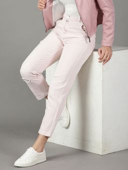 SHOWOFFFF - Women's Non Stretchable Mildly Distressed Peach Relaxed Fit Jeans