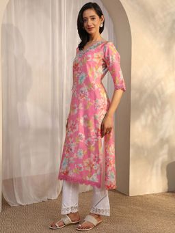 Libas - Pink Floral Printed Straight Kurta