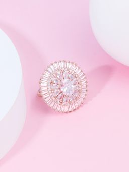 Zaveri Pearls - Rose Gold Dazzling Cubic Zirconia Party Bling Statement Ring-ZPFK15426