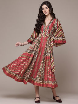 Ritu Kumar - Womens Cotton Blend Printed Red Dress