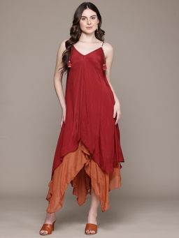 Ritu Kumar - Womens Viscose Tassels Solid Red Dress