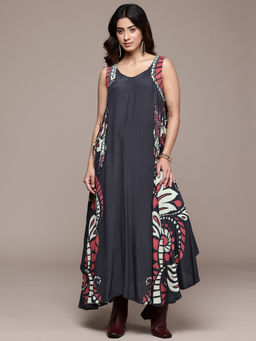 Ritu Kumar - Womens Viscose Printed Black Dress