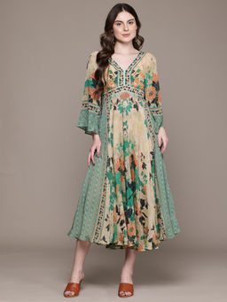 Ritu Kumar - Womens Viscose Printed Floral Multi-Color Dress
