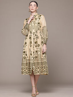 Ritu Kumar - Womens Viscose Printed Beige Dress