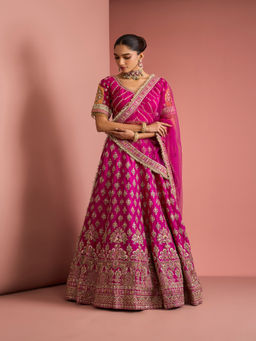 MILU MADAN - Womens Raw Silk Sequined Embroidered Pink Lehenga with Stitched Blouse and Dupatta